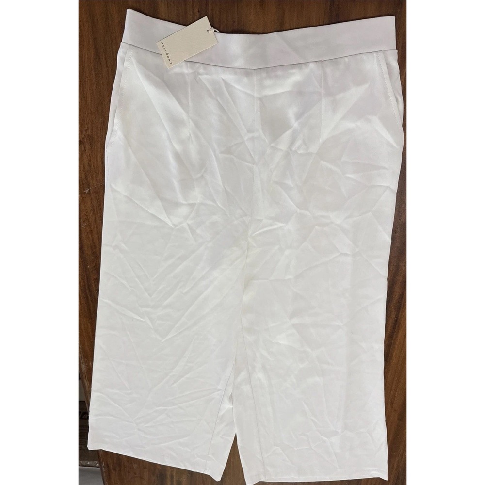 Melloday Xtra High Rise Ivory Elastic Waist Silky Stretch Pants Wide Leg XL 🆕